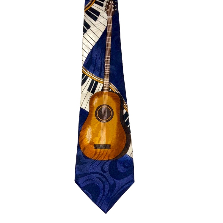 Musical Guitar And Keyboard Blue Tie